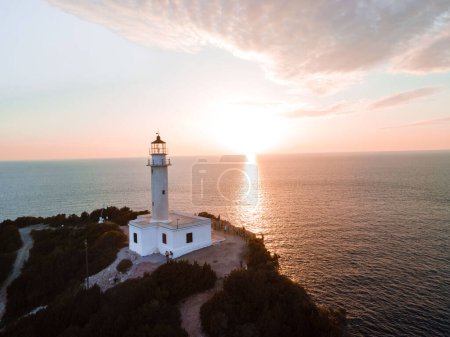 Photo for Aerial view of Lefkada island lighthouse at the cliff copy space - Royalty Free Image