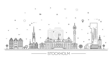 Téléchargez les illustrations : Suède. Cette illustration représente la ville avec ses bâtiments les plus remarquables - en licence libre de droit