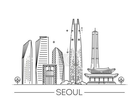 Illustration for Seoul detailed monuments silhouette. Vector illustration . Vector symbols - Royalty Free Image
