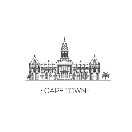 Téléchargez les illustrations : Cape Town point de repère de voyage du bâtiment historique mince icône de ligne - en licence libre de droit