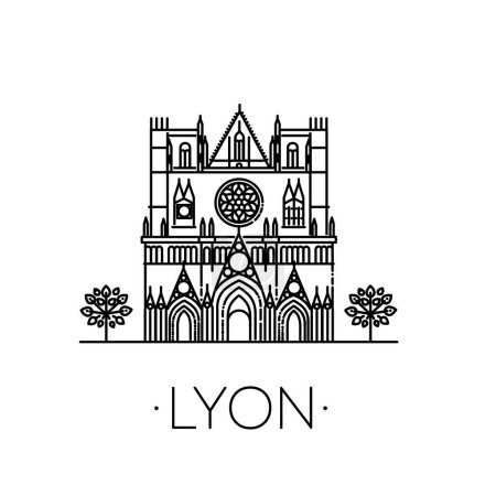 Ilustración de Ilustración vectorial. Lyon arquitectura línea skyline ilustración. Paisaje urbano vector lineal con hito famoso - Imagen libre de derechos