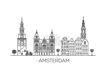 Illustration for Amsterdam travel landmark of historical building thin line icon - Royalty Free Image