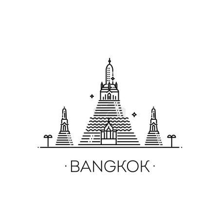 Illustration for Thailand landmark in outline. Wat Arun, Temple of Thailand graphic vector - Royalty Free Image