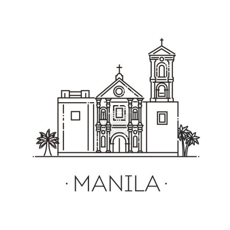 Téléchargez les illustrations : Cathédrale de Manille. Repère de Philipines. symbole asean - illustration vectorielle - en licence libre de droit