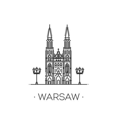 WARSZAWA, POLSKA. Zabytkowy i sławny budynek. Wektor w konstrukcji płaskiej, izolowany na biało