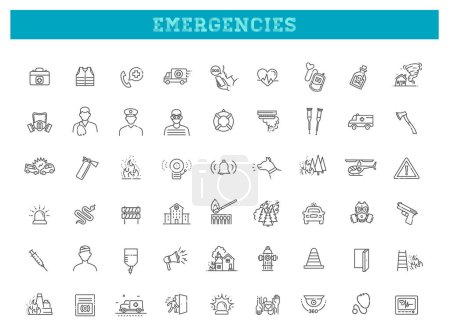 Téléchargez les illustrations : Icônes de ligne d'urgence, symboles vectoriels - en licence libre de droit
