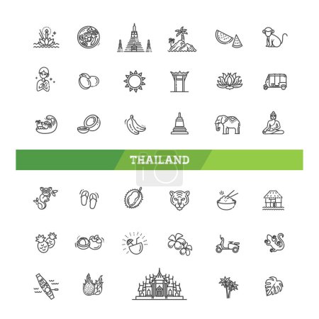 Téléchargez les illustrations : Thaïlande Icônes paquet. Icônes de style point linéaire. Illustration vectorielle - en licence libre de droit
