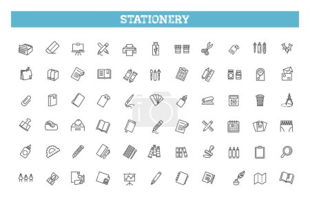 Illustration for Set of stationery icons. Thin linear style icons Pack - Royalty Free Image