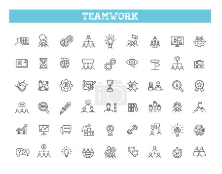 Illustration for Business teamwork, team building, work group and human resources line web icon set - Royalty Free Image