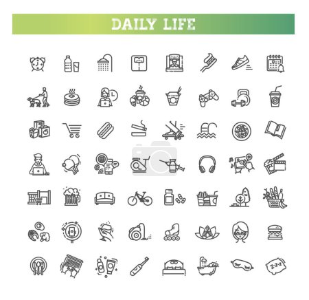 Illustration for Outline set of habit vector icons for web design isolated on white background. Vector daily life icons - Royalty Free Image