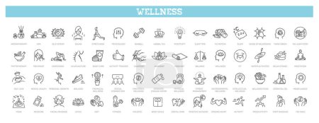 Illustration for Wellness icons. Outline icon collection - Royalty Free Image