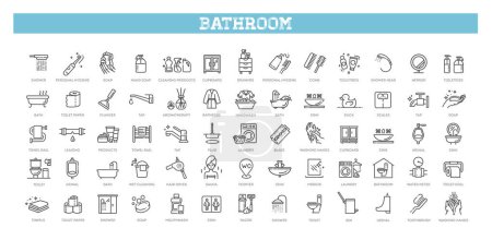 Illustration for Bath equipment icons made in modern line style - Royalty Free Image