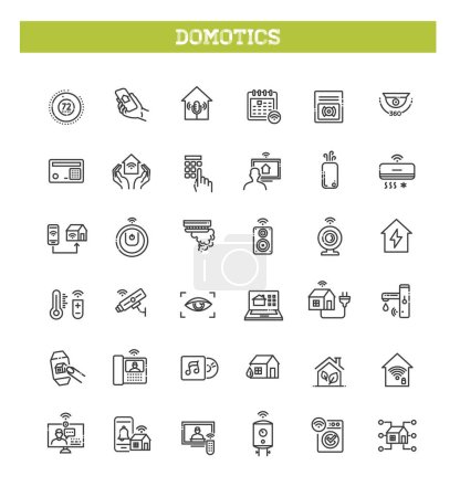 Illustration for Set of domotics icons. Thin linear style icons Pack. Vector Illustration - Royalty Free Image