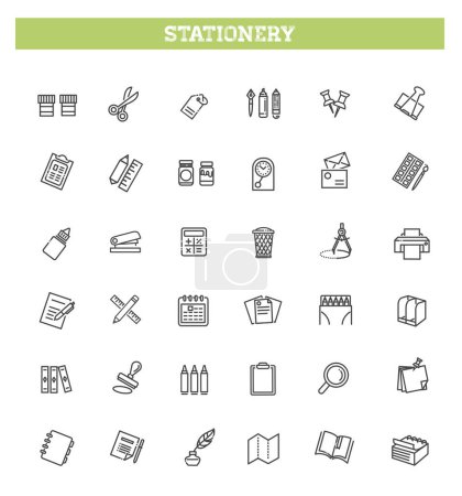 Illustration for Set of stationery icons. Thin linear style icons Pack - Royalty Free Image