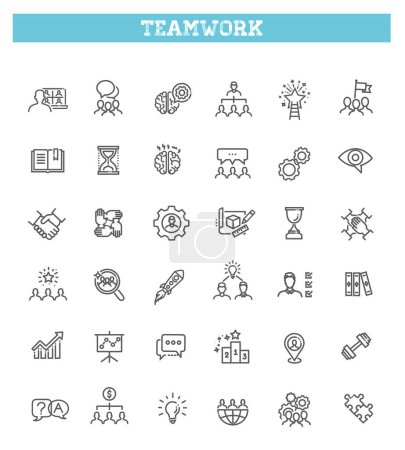 Illustration for Business teamwork, team building, work group and human resources line web icon set - Royalty Free Image