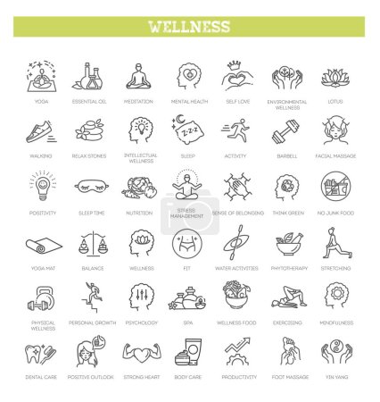 Illustration for Wellness icons. Outline icon collection - Royalty Free Image