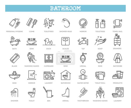 Illustration for Bath equipment icons made in modern line style - Royalty Free Image