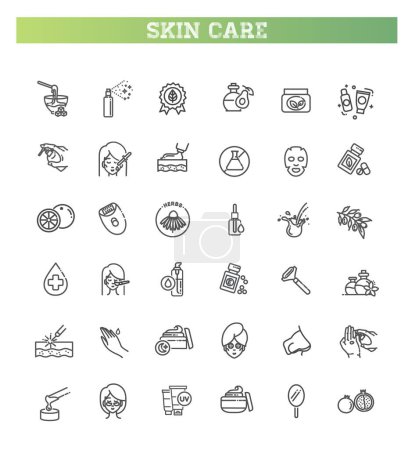 Illustration for Cosmetic ingredients. Beauty treatment. Skin care line icons set - Royalty Free Image