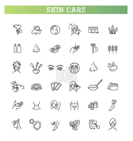 Illustration for Cosmetic ingredients. Beauty treatment. Skin care line icons set - Royalty Free Image