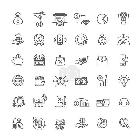 Illustration for Macro economy Icons. Vector outline symbols - Royalty Free Image