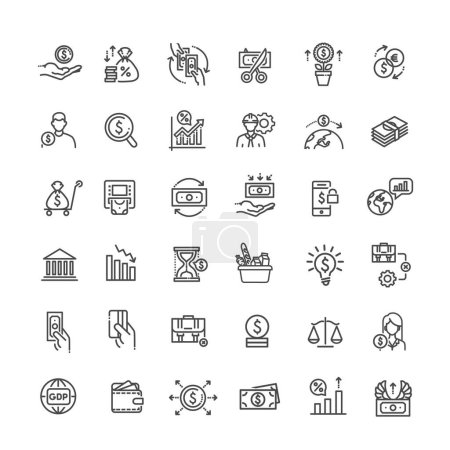 Illustration for Macro economy Icons. Vector outline symbols - Royalty Free Image