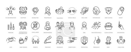 Ilustración de Cuidado de niños, iconos internacionales del día de los niños - Imagen libre de derechos