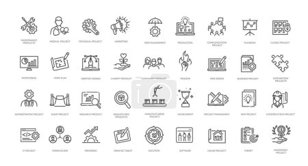 Ilustración de Proyecto, startup, gestión, iconos de negocio - Imagen libre de derechos