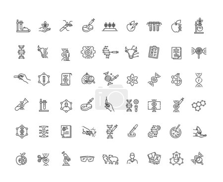 Illustration for Outline set of genetic engineering vector icons - Royalty Free Image
