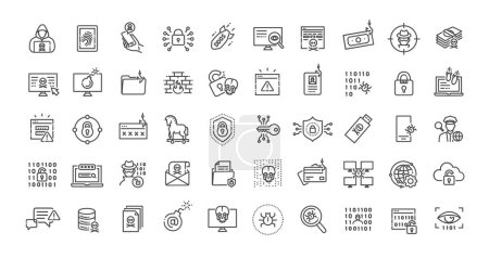 Security and technology line icons. Set of cyber attack icons
