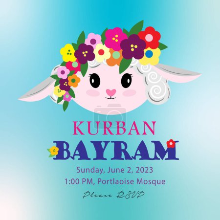 Illustration for Cute kids festival invitation, Kurban Bayram celebrate with funny sheep - Royalty Free Image