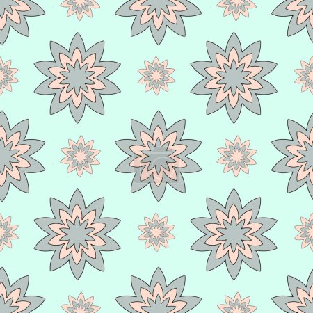 Seamless pattern with a symmetrical contour pattern, pastel background. Unique handmade pattern. Circle. oval, triangle. Coral, pink, turquoise, gray. Gift wrapping, tiles, napkins, tablecloths, wallpaper, fabric are used in printing. curtains, for a