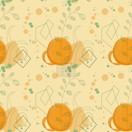 Seamless pattern with geoelements and floral elements for minimalist artistic printing of textiles, napkins, tablecloths, wallpaper decor in boho style.