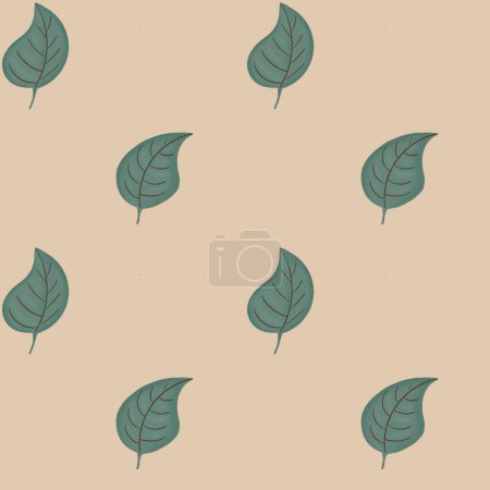 Cool pattern on beige background, leaves, checkerboard seamless texture, picnic tablecloth, bed linen, green flower leaf.