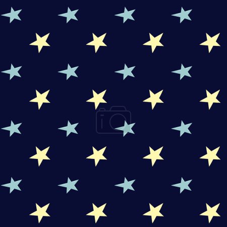 Las estrellas son amarillas y grises sobre un fondo azul. Patrón sin costuras. Fondo estrella. Textil. Elementos espaciales