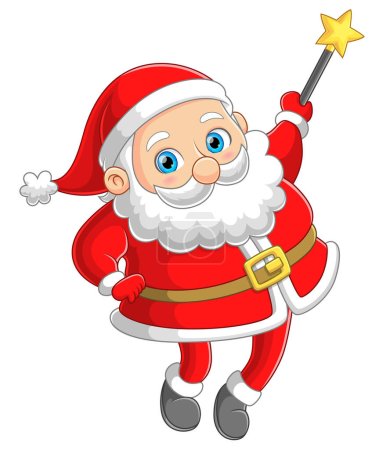 Ilustración de El lindo Santa Claus está haciendo la magia y haciendo alguna sorpresa de la ilustración - Imagen libre de derechos