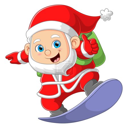 Ilustración de Santa Claus jugando snowboard y hace saltar un truco de ilustración - Imagen libre de derechos
