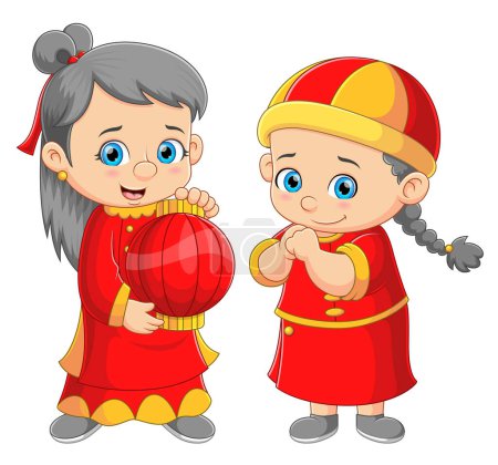 Ilustración de Niños chinos celebrando Año Nuevo Chino de ilustración - Imagen libre de derechos