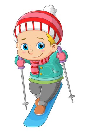 Illustration for A boy skiing in winter of illustration - Royalty Free Image