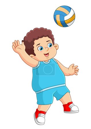 Téléchargez les illustrations : Joyeux garçon mignon jouer au volley-ball d'illustration - en licence libre de droit