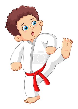 Illustration for Young boy training karate in action of illustration - Royalty Free Image