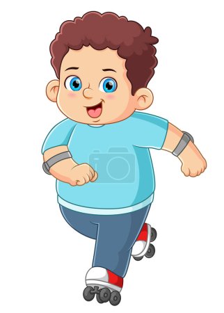 Illustration for A fat boy is riding on rollers of illustration - Royalty Free Image