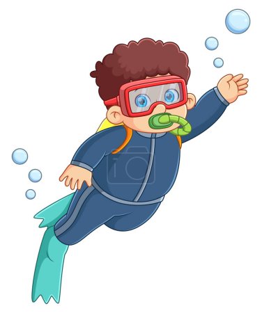 Illustration for Young diver swims under water of illustration - Royalty Free Image