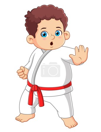 Illustration for A cute fat boy karate pose of illustration - Royalty Free Image