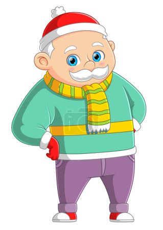 Illustration for A old man with good pose in winter season of illustration - Royalty Free Image