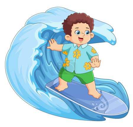 Illustration for A Fat boy surfing on a big wave of illustration - Royalty Free Image