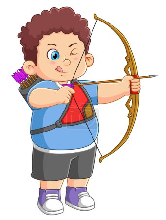 Illustration for A boy with bow and arrow practicing archery of illustration - Royalty Free Image