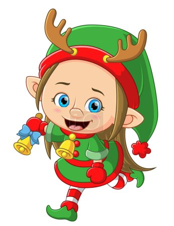 Illustration for Cute elf girl holding bell and smiling of illustration - Royalty Free Image