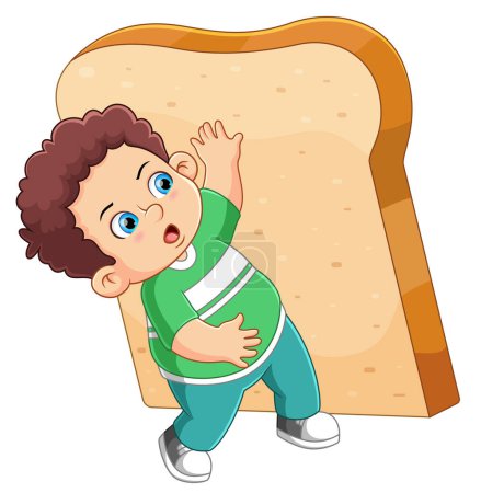 Ilustración de Un chico lindo sosteniendo una rebanada de pan grande de ilustración - Imagen libre de derechos
