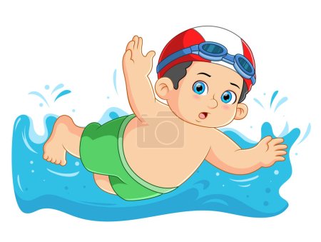 Téléchargez les illustrations : Un gros garçon nage sous l'eau pendant les vacances d'été d'illustration - en licence libre de droit