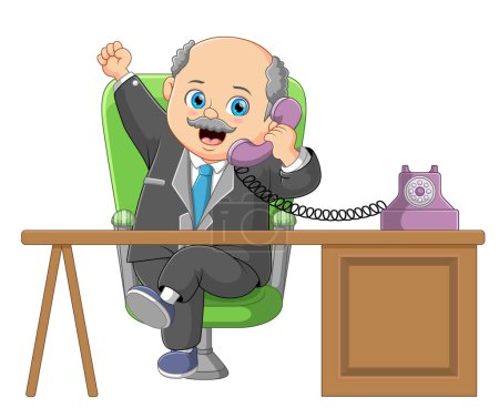 Geschäftsmann spricht auf einem retro-verkabelten Telefon der Illustration